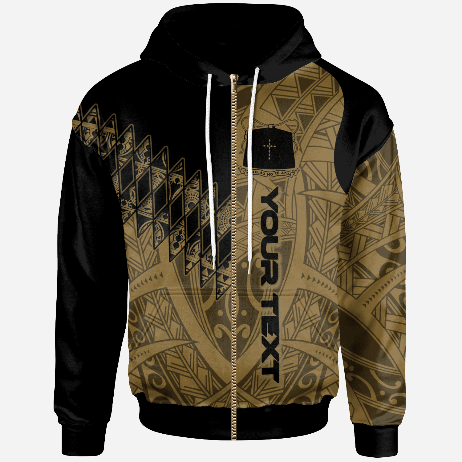 Tokelau Custom Personalised Zip Hoodie – Gold Color Symmetry Style – BN01