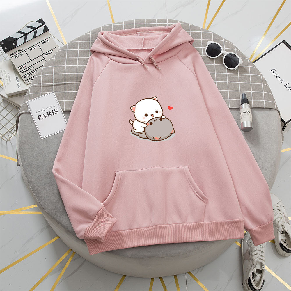 Playful Peach And Goma Loose Comfy Hoodies