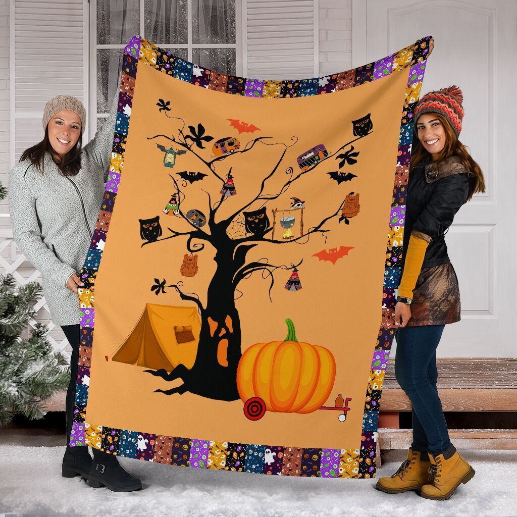 Camping Pumpkin Halloween Fleece Blanket – Quilt Blanket