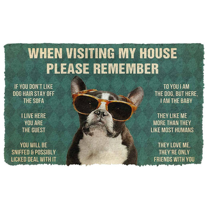 Waybackapparel Please Remember French Bulldog With Glasses Dogs House Rules Custom 3D Doormat