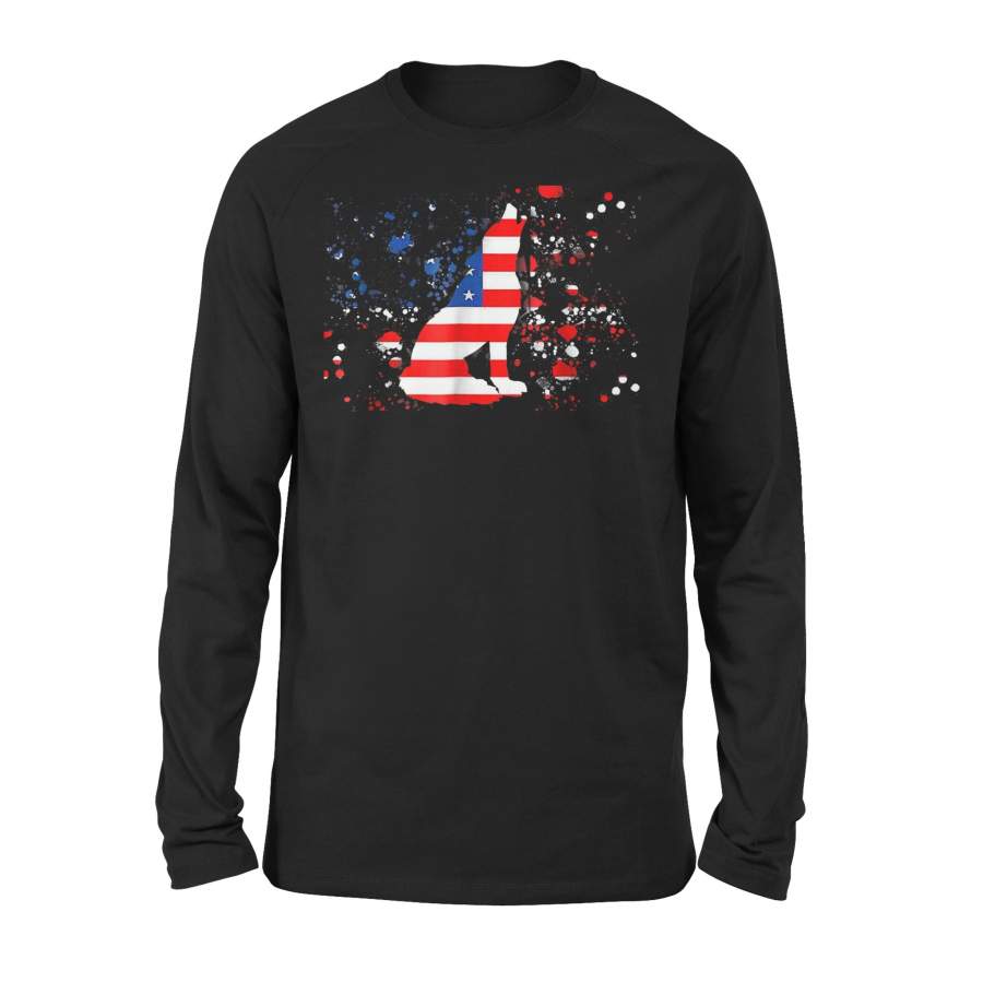 American Flag Wolf Patriotic 4th Of July Gift Tee Premium Long Sleeve T-Shirt