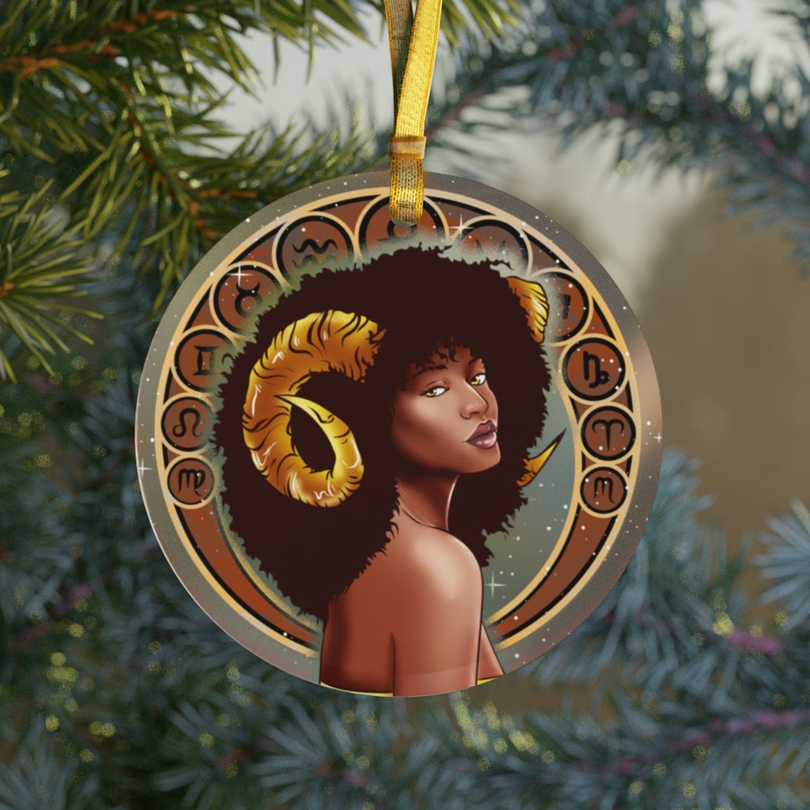 Aries Aries Gifts Zodiac Black Girl Magicblack Girl Astrologyblack Queen Christmas Ornament