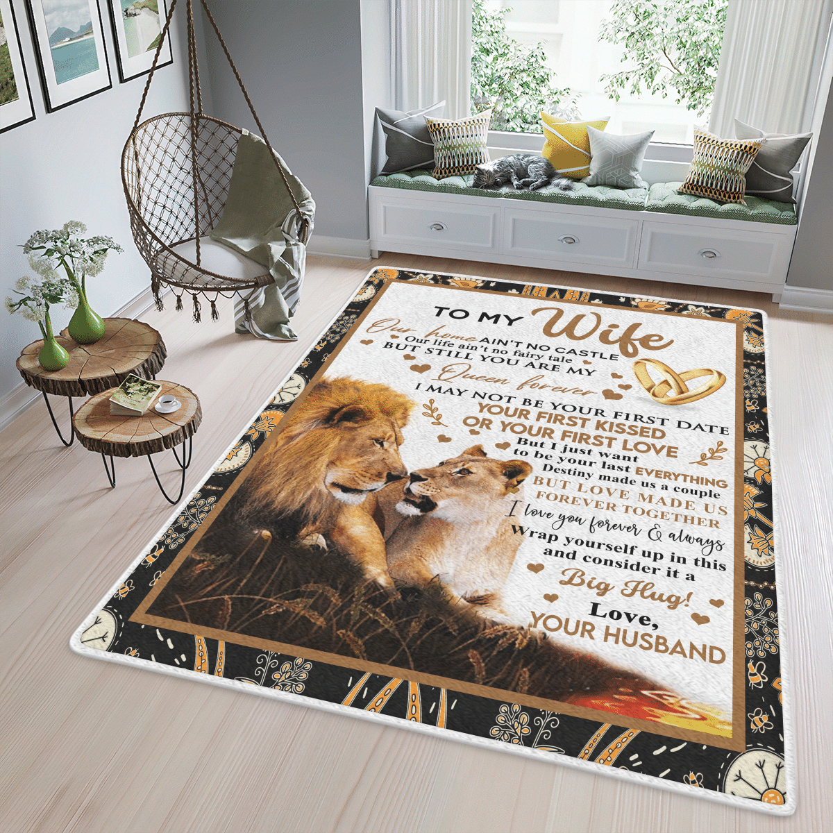 Wooni To My Wife – Lion Love Area Rug, Rectangle Rug Wn070322201