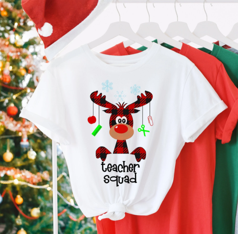 Plaid Reindeer Teacher Squad Shirt, Christmas Teacher Shirt, Teacher Squad Shirts, Christmas Gifts For Teachers, Kindergarten Shirt