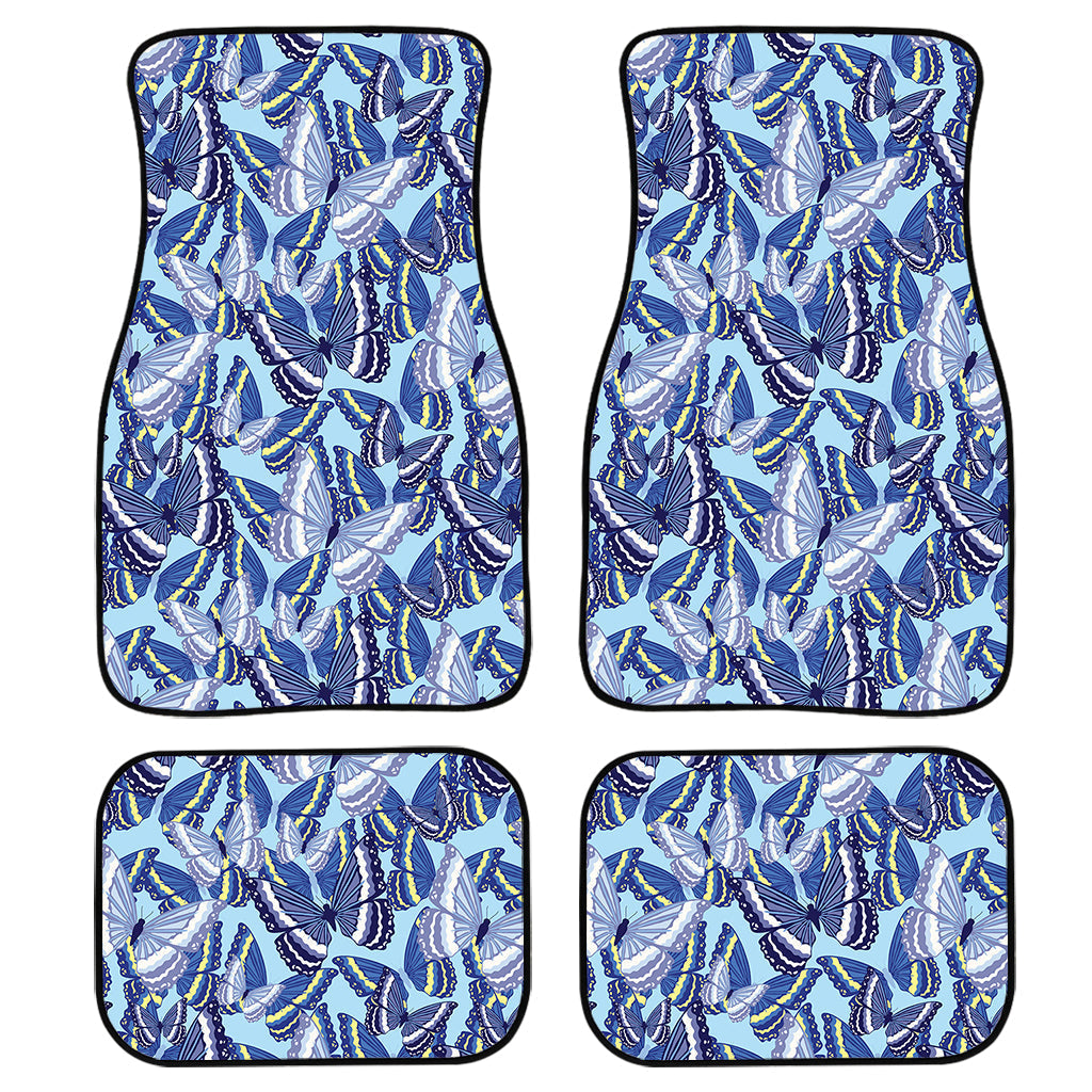 Blue Spring Butterfly Pattern Print Front And Back Car Floor Mats, Front Car Mat