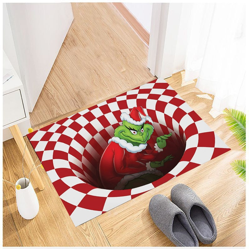 Christmas Funny Doormat, Grinch Xmas 3D Mat, Housewarming Gift