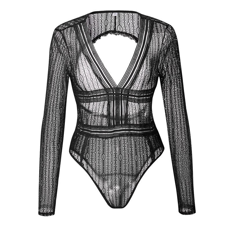 Lace Mesh Jumpsuit Rompers Sexy Body Suit One Pieces Long Sleeve Track Jumpers Playsuit Overalls