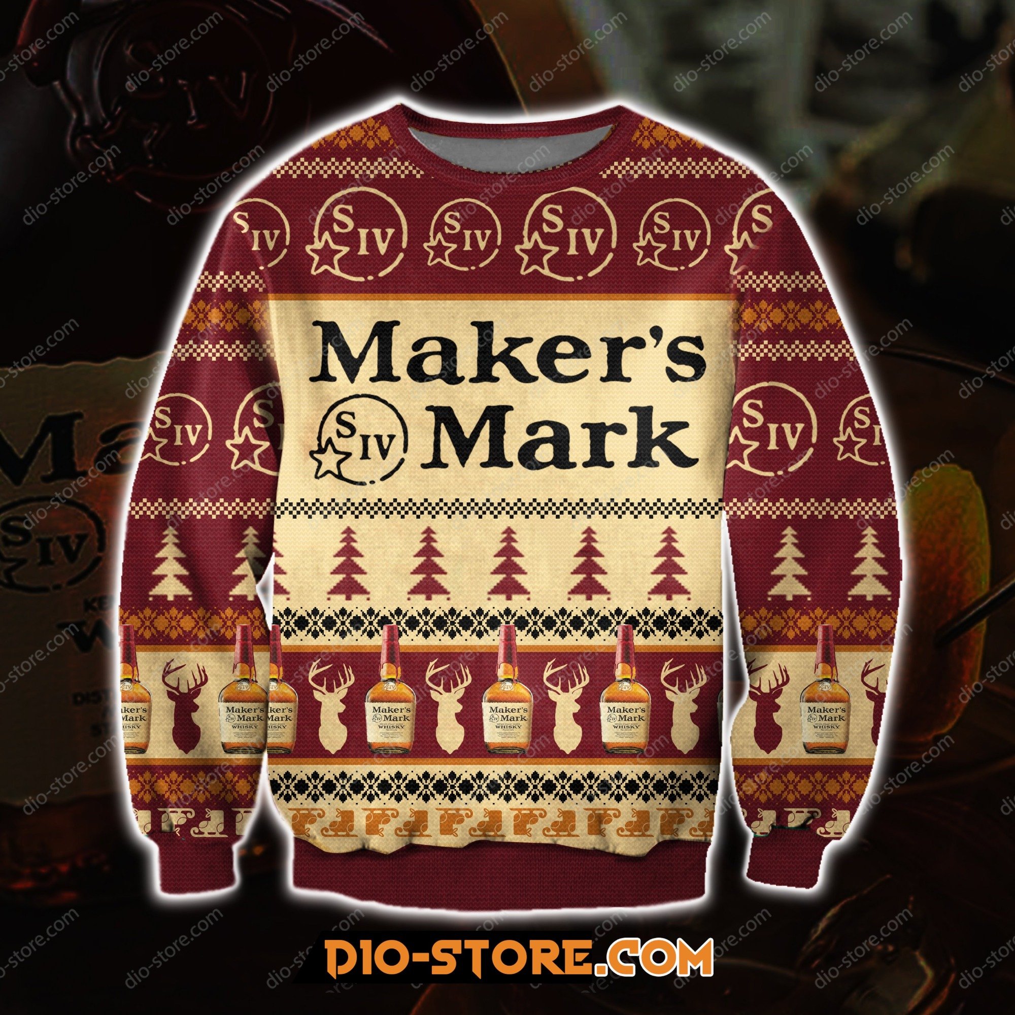 3D Knitting Pattern Print Makers Mark Whiskey Ugly Christmas Sweatshirt Hoodie All Over Printed Cint10238