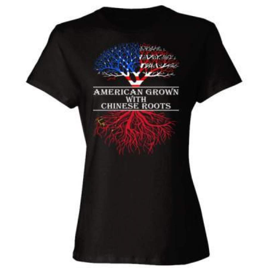 AGR American Grown With Chinese Roots – Ladies’ Cotton T-Shirt