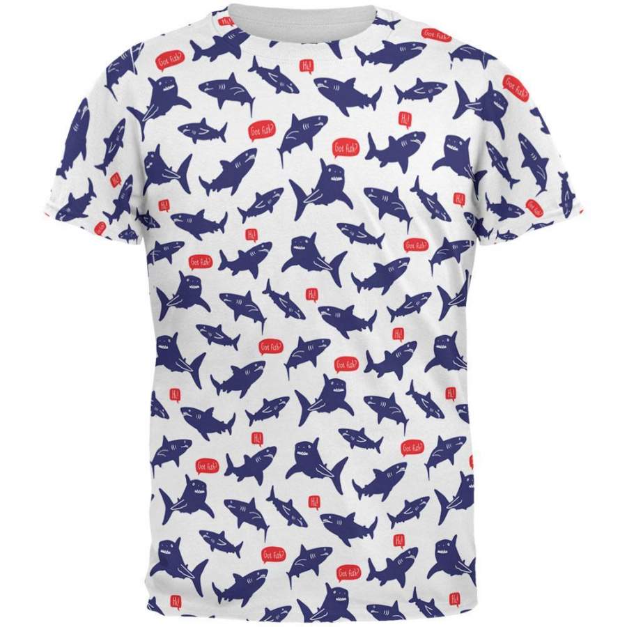 Talking Sharks Got Fish Repeat Pattern All Over Mens T Shirt