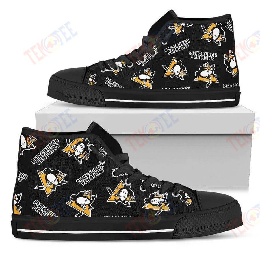 Mens Womens Script Logo Pattern Pittsburgh Penguins High Top Shoes For Music Lovers TMT620