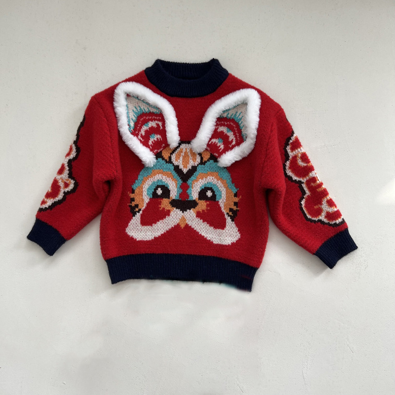 MILANCEL New Winter Kids Bunny Sweater Children Cartoon Fleece Padded Rabbit Coat Girls New Year Clothes alx