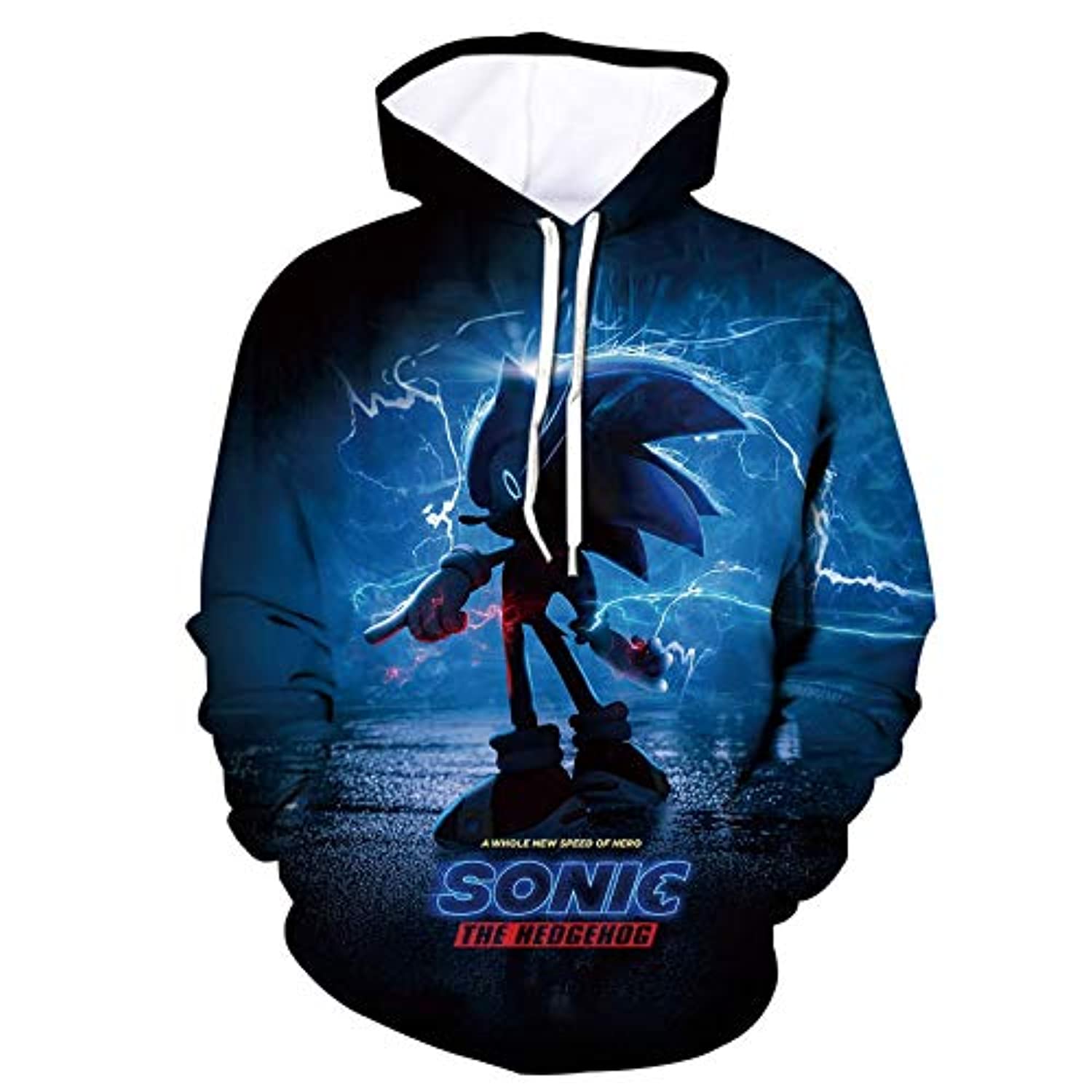 Cartoon Games Sonic Hoodie – Sonic the Hedgehog 3D Print Unisex Blue Pullover Hoodie for Teens