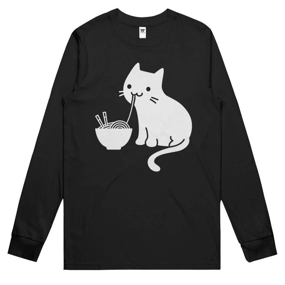 Cute Cat Eating Ramen Long Sleeve T Shirts