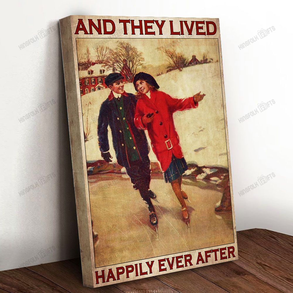 Couple Ice Skating And They Lived Happily 2 Canvas Poster Wall Art, Poster Print, Canvas Print Wall Decor