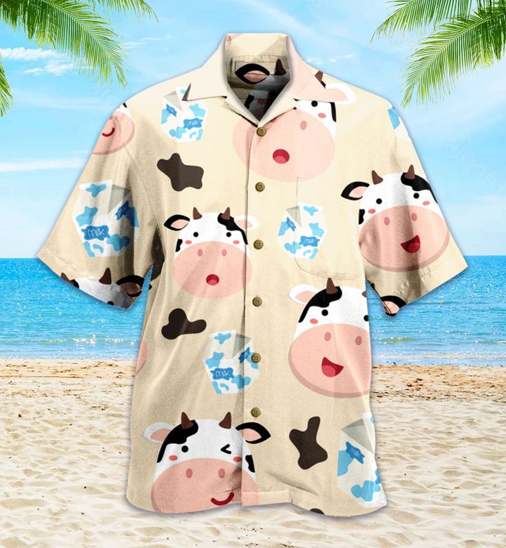 Cute Cow And Milk Yellow Hawaii Shirt Ha63206