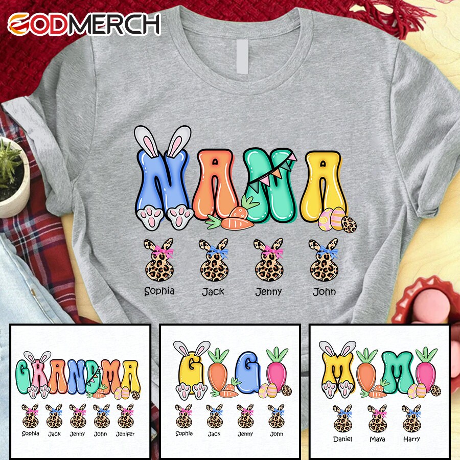 Personalized Easter Mimi With Grandkids Bunny, Easter Bunny Grandma Shirt, Gigi Shirt for Easter Day,  Mom Easter Gift, Gift for Easter Day