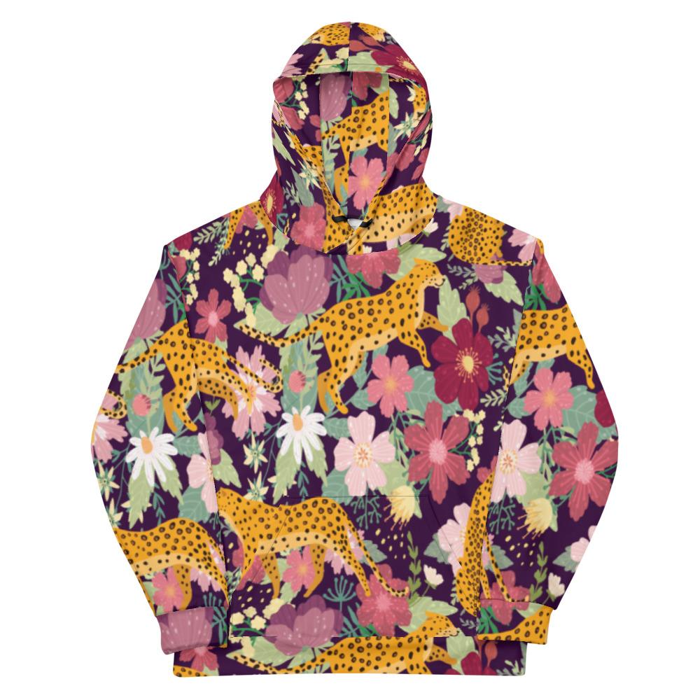 Nature Print Leopard Floral Hoodie