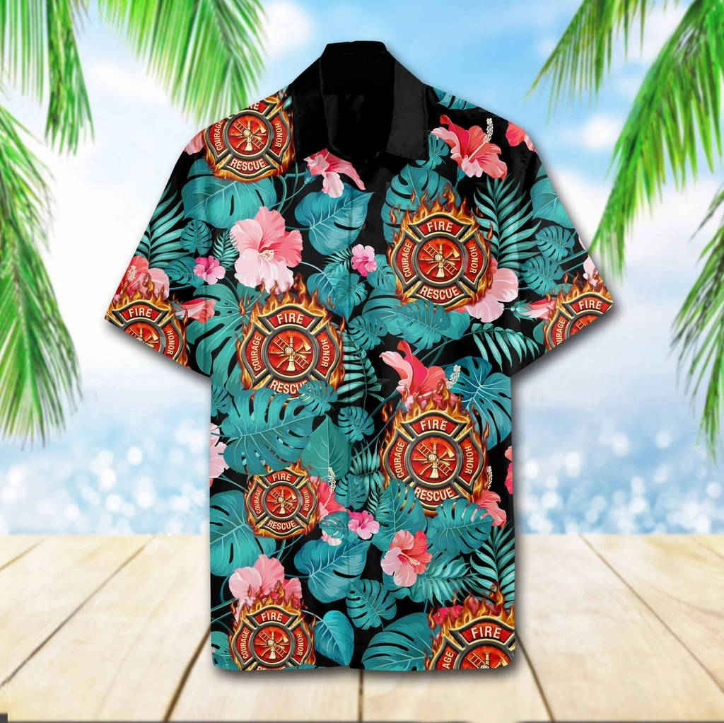 Firefighter Tropical Print Polyester Hawaii Shirt Ha84401