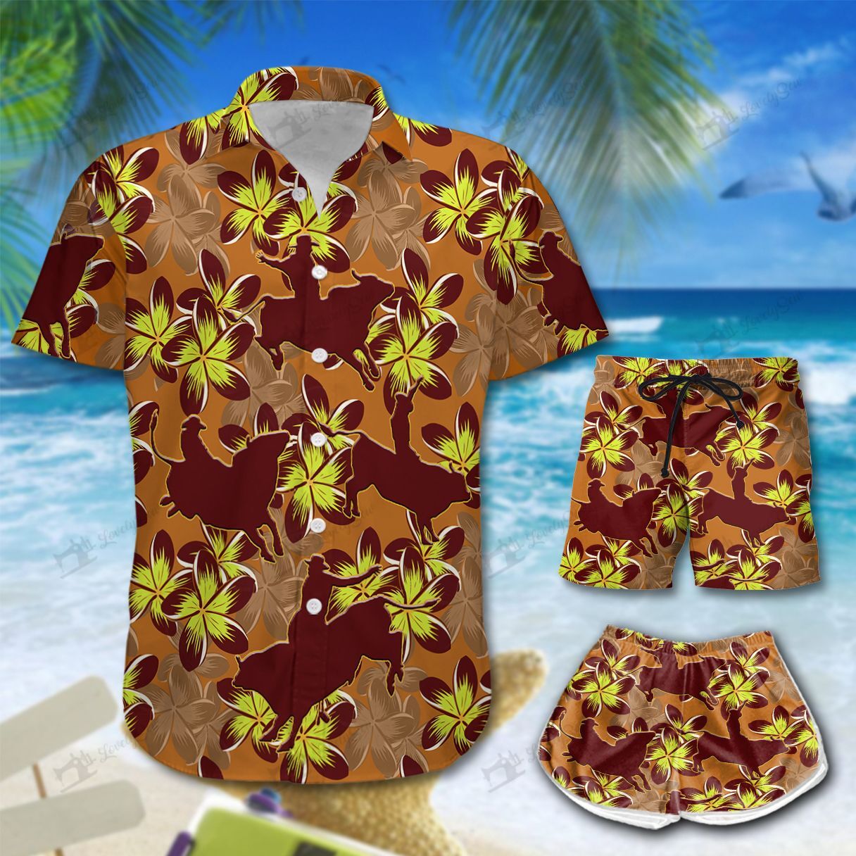 Bull Riding Brown Hawaiian Shirt Shorts Ha62203