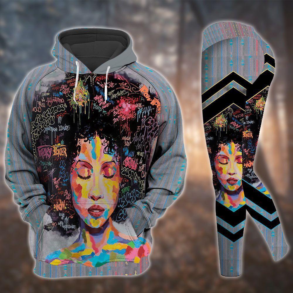 Black Queen All Over Print Leggings Hoodie Set Outfit For Women | Hts1457