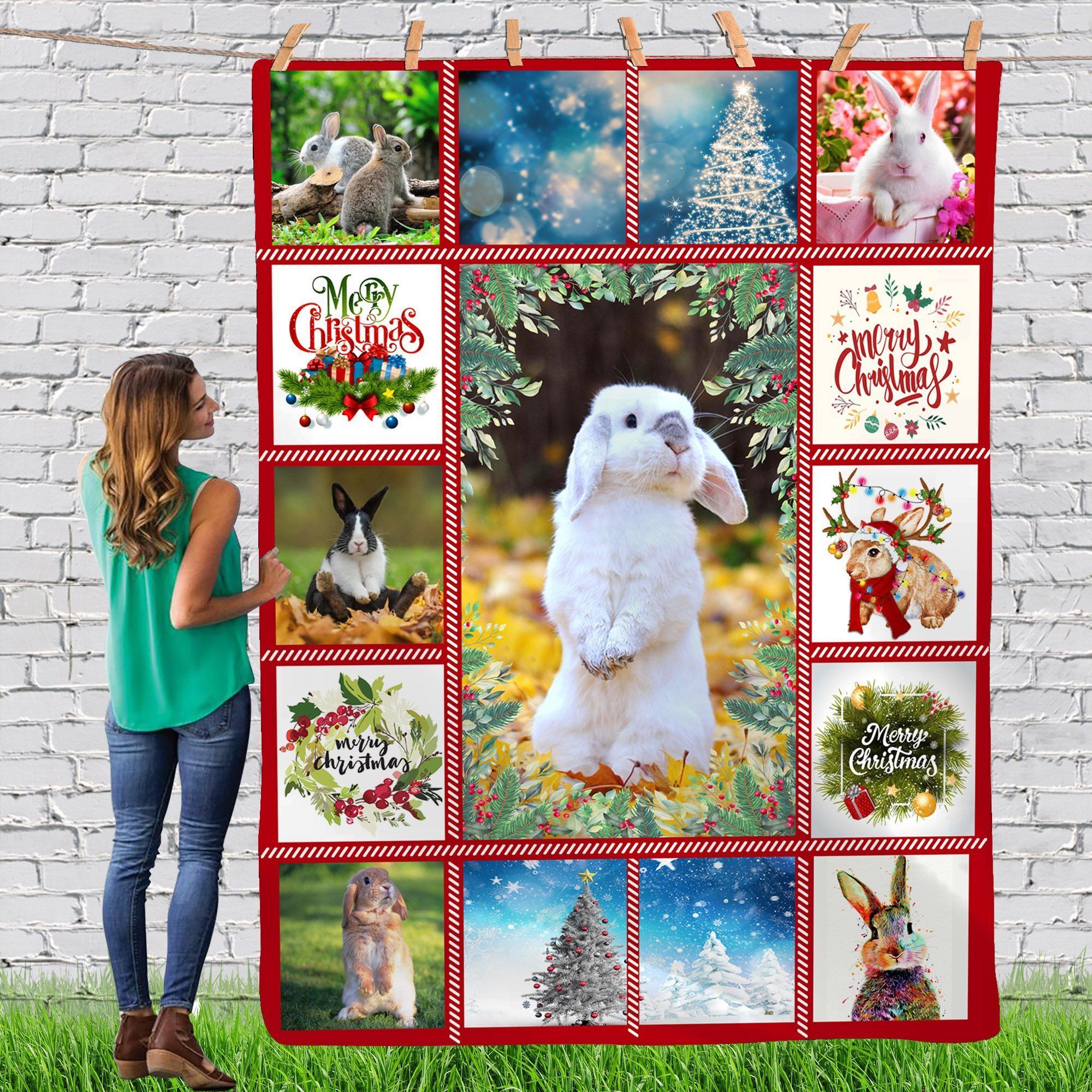 Rabbit Gorgeous Merry Christmas Animal Reindeer Xmas, Custom Blankets Cozy Fleece Blanket, Sherpa Blanket