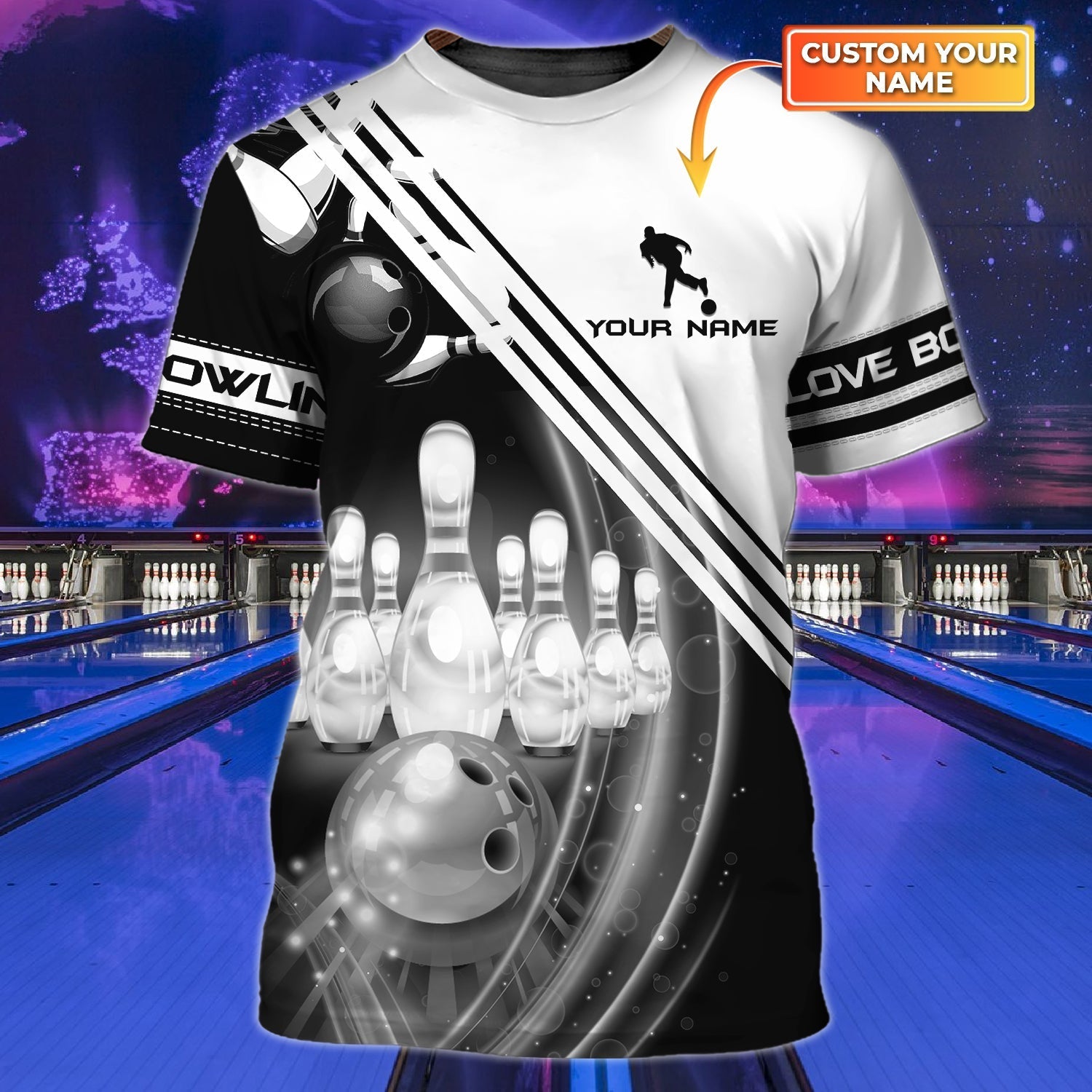 Customized Black And White Bowling Shirt, Men’S Bowling Shirt, Bowling T Shirt