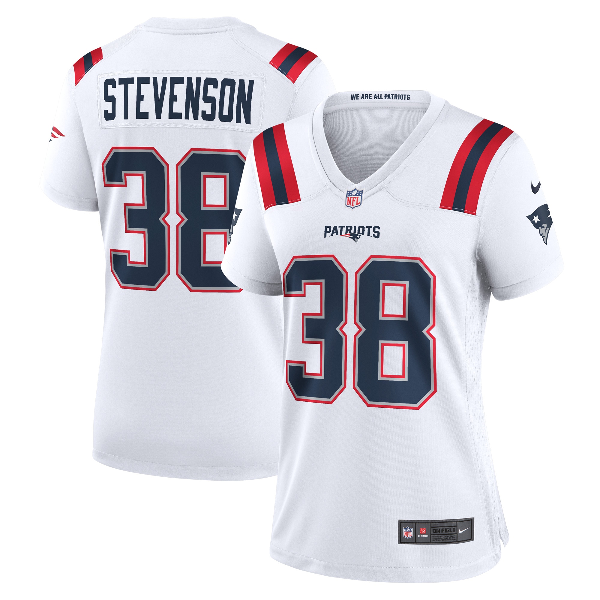 Women’s New England Patriots Rhamondre Stevenson White Game Player Jersey