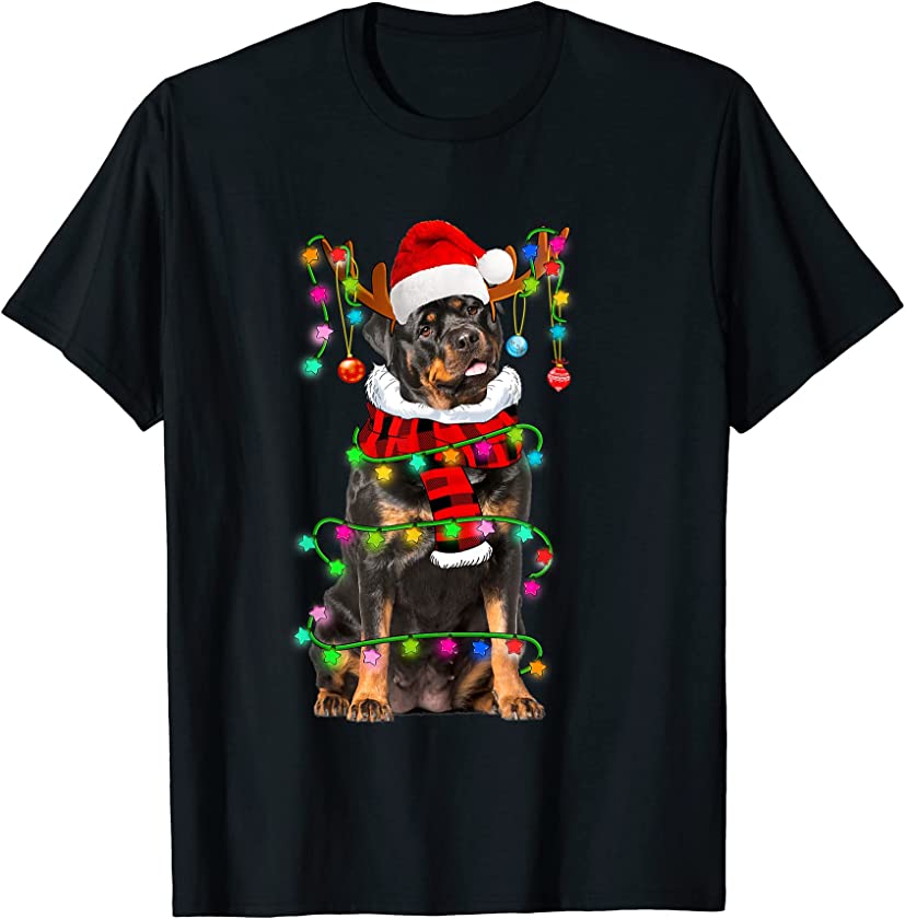 Rottweiler Dog Santa Xmas Puppy Lover Christmas Lights T-Shirt