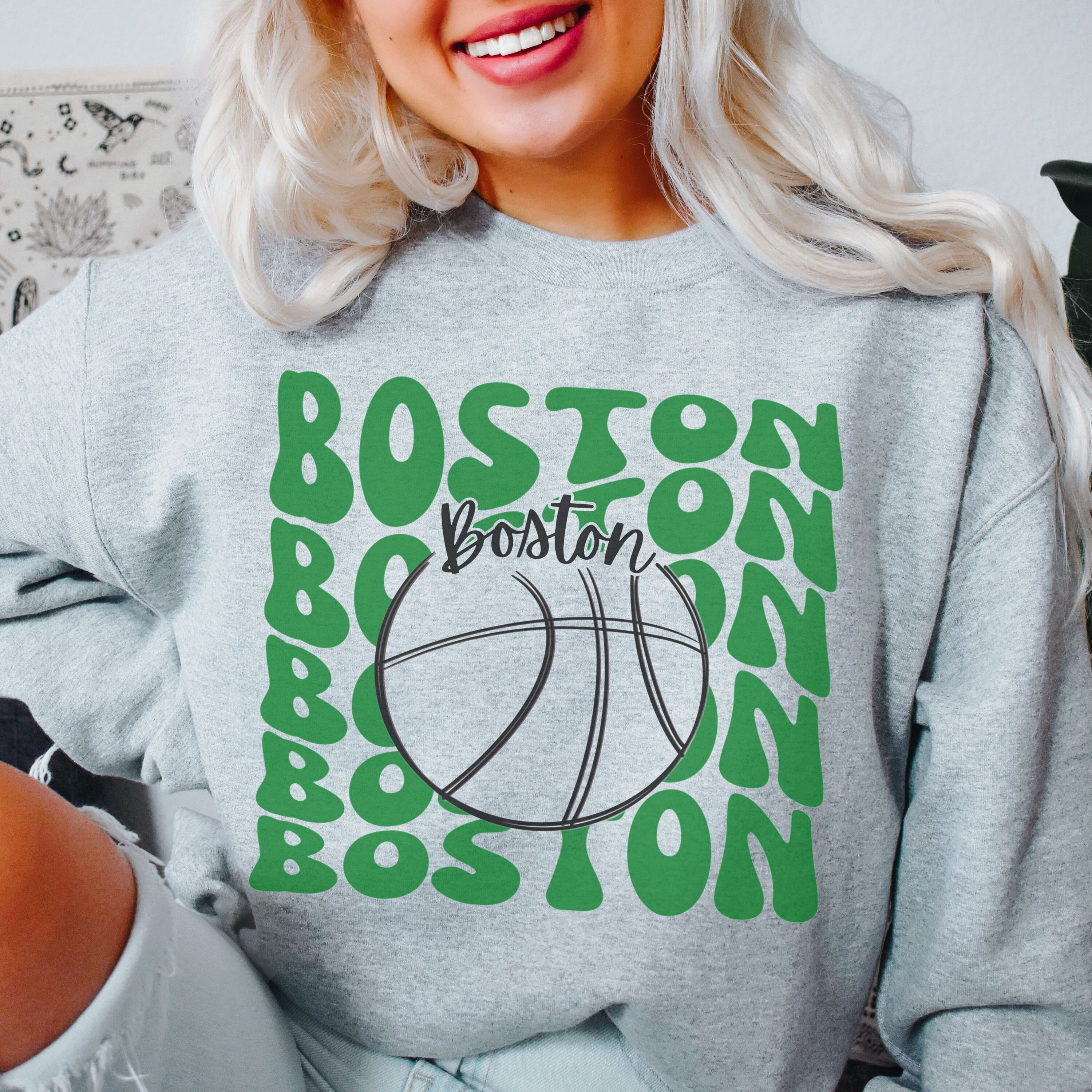 Retro Boston Basketball Sweatshirt - Boston Sweatshirt - boston basketball Shirt - Boston basketball Shirt for women - plus size Boston