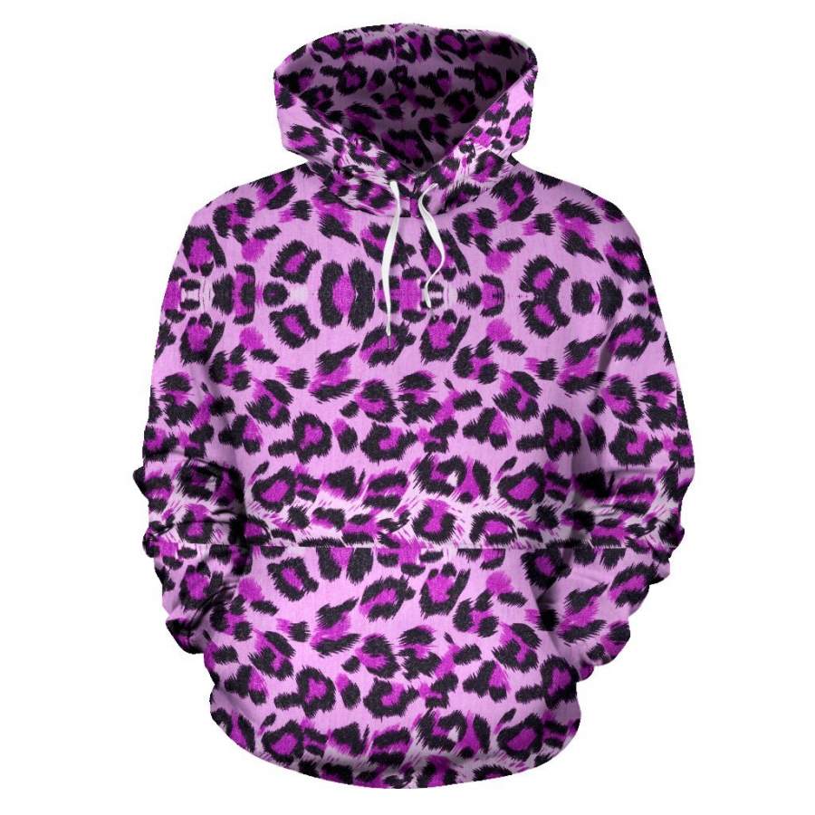 Purple Cheetah Leopard Pattern Print Women Men All Over Graphic Hoodie