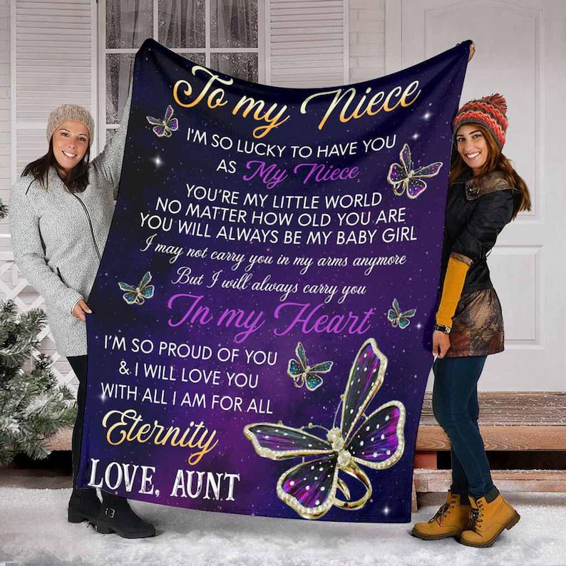 To My Niece I Am So Lucky To Have You Fleece Blanket Gift For Family,Birthday,Niece,Butterflies Lover Gift Home Decor Bedding Couch Sofa Soft And Comfy Cozy