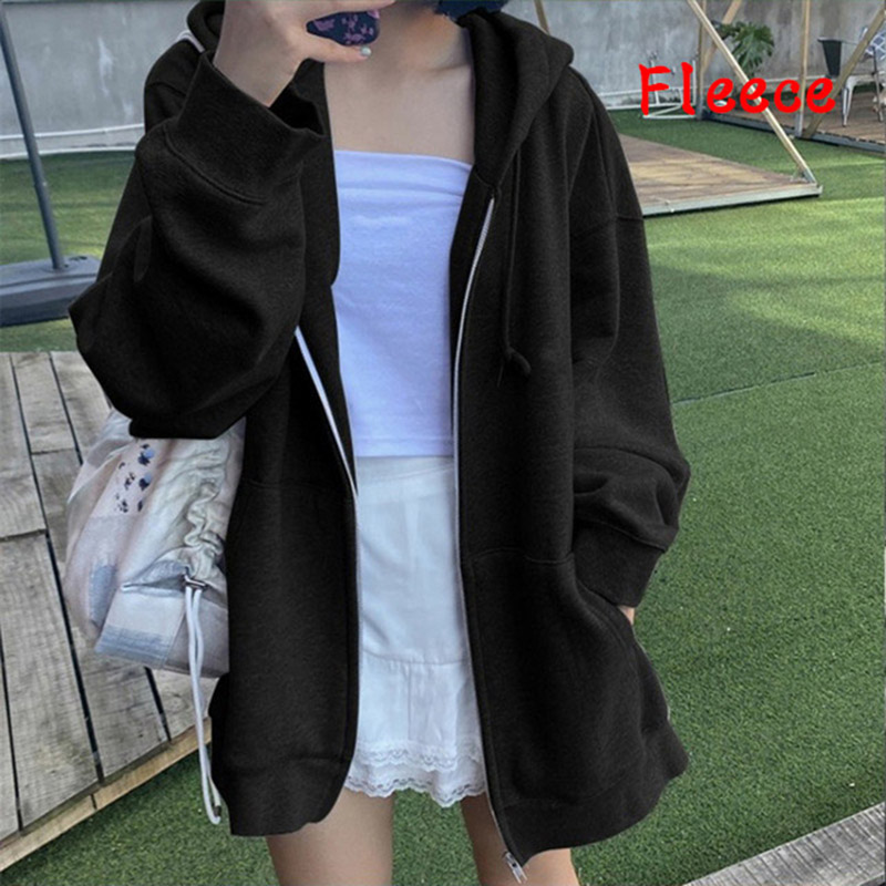 Zip Up Hoodie Women Y2K Kangaroo Pocket Hooded Sweatshirts Female Harajuku Oversized Hoodies Autumn Korean Solid Sweatshirt New alx