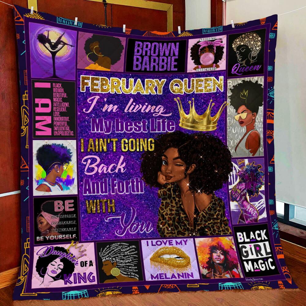 February Girl Black Queen Quilt Blanket