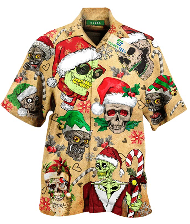 Christmas Hawaii Skull Button Up Shirt For Men Ha75732