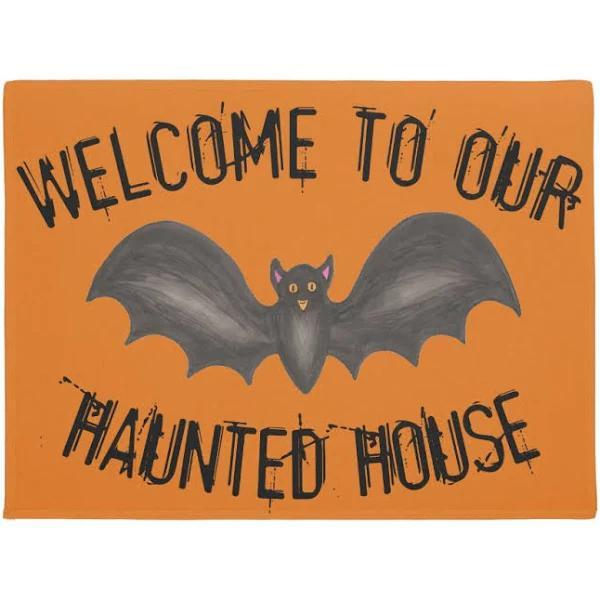 Welcome To Our Haunted House Black Bat Halloween Doormat Indoor And Outdoor Mat Entrance Rug Funny Home Decor Closing Gift Gift For Friend Family Gift Idea_82938478