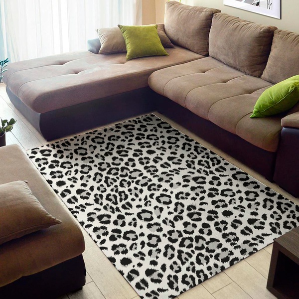 White Leopard Print Area Rug