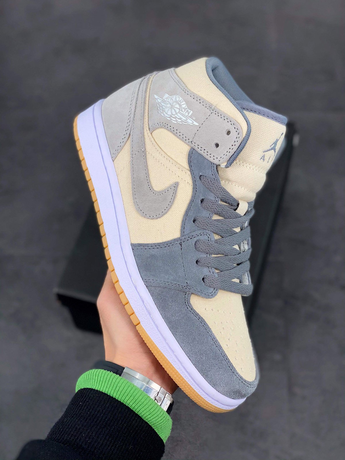 JD 1 Mid Cream Canvas and Grey Suede 5341665