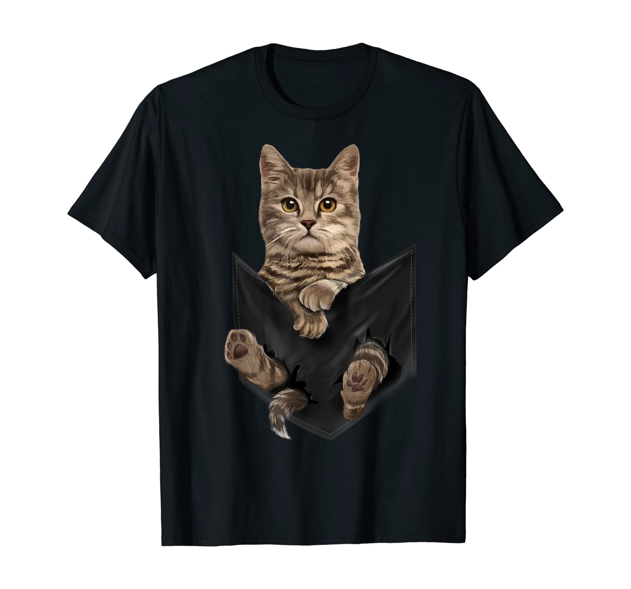 Brown Cat Sits in Pocket T-Shirt Cats Tee Shirt Gifts