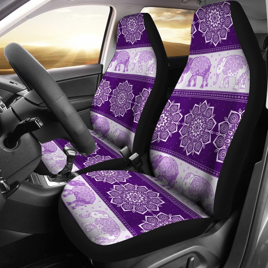 Flower Mandala Elephant Purple Color Car Seat Cover