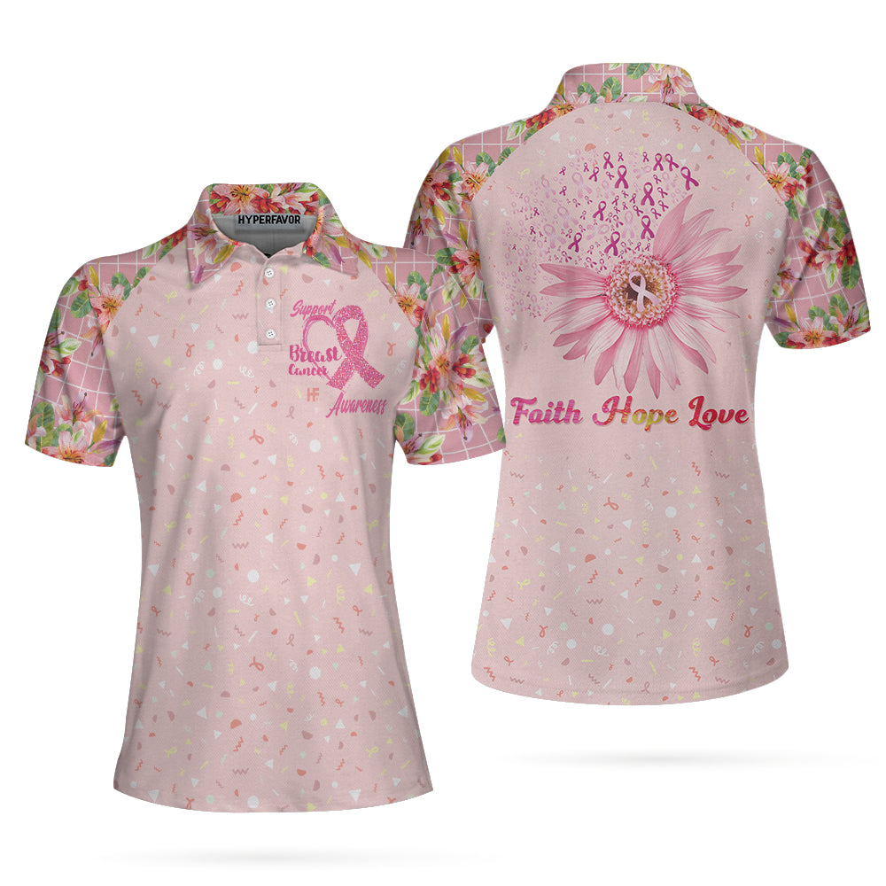 Fight Love Hope Breast Cancer Awareness Short Sleeve Women Polo Shirt Coolspod