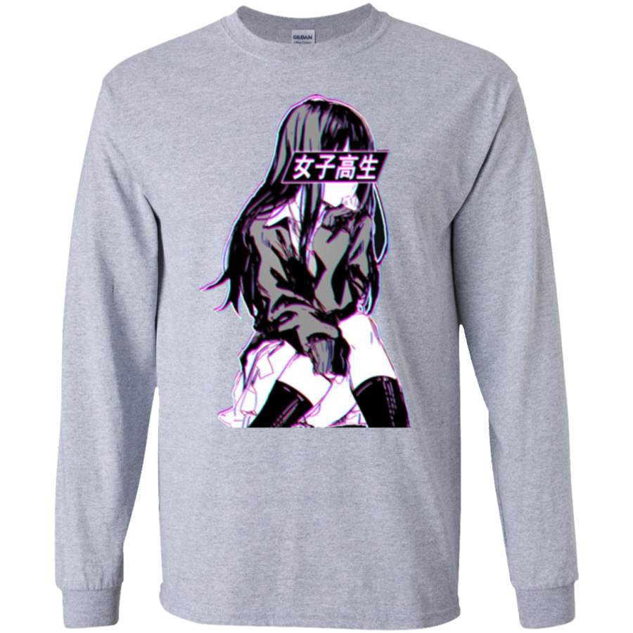 AGR SCHOOLGIRL (Glitch) – Sad Japanese Anime Aesthetic Long Sleeve T-Shirt