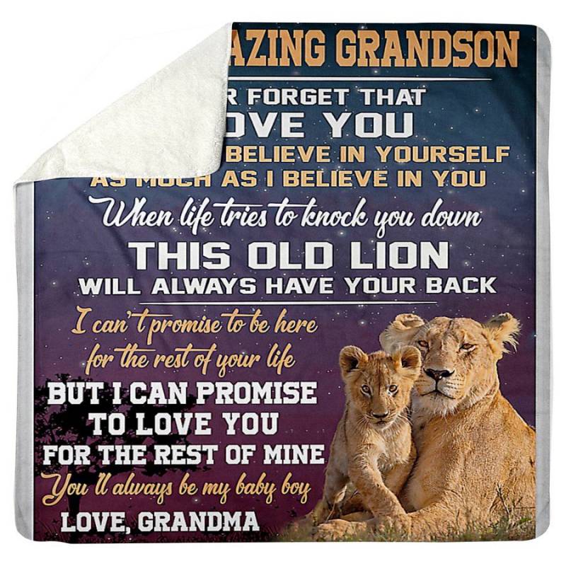 This Old Lion Will Always Have Your Back Great Gift From Grandma To Grandson Sherpa Blanket