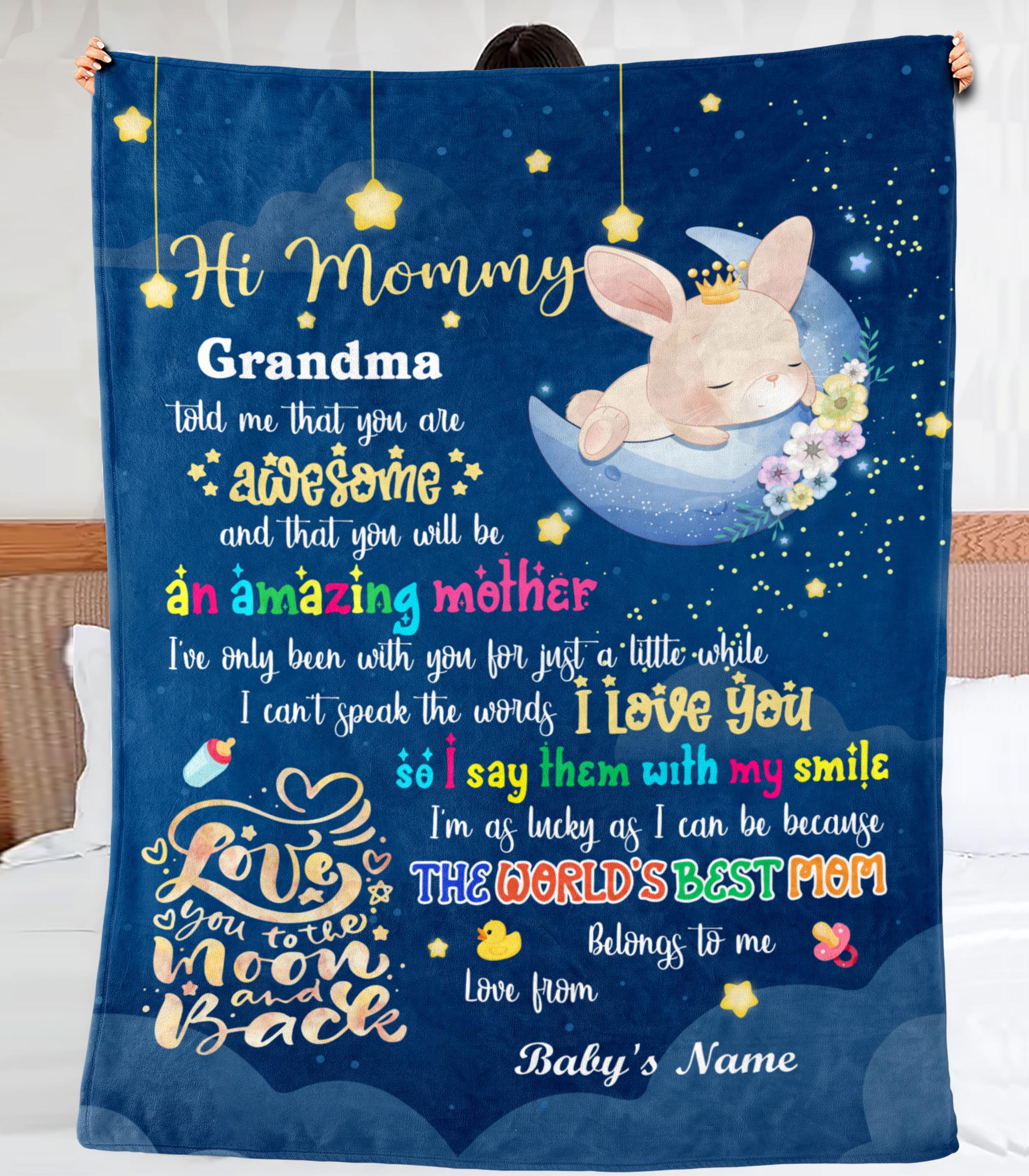 Personalized Hi Mommy Blanket From Newborn Baby You Will Be An Amazing Mother Cute Sleeping Bunny Printed Custom Name