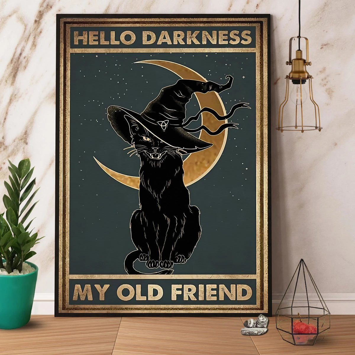 Black Cat Halloween Hello Darkness My Old Friend No Frame Canvas Poster Wall Art Decor