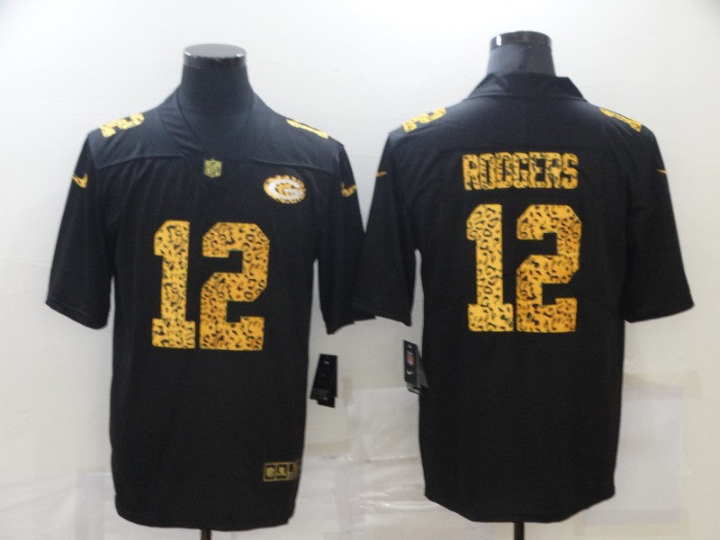 Men’S Green Bay Packers Aaron Rodgers Nike Black Leopard Print Vapor Limited Jersey