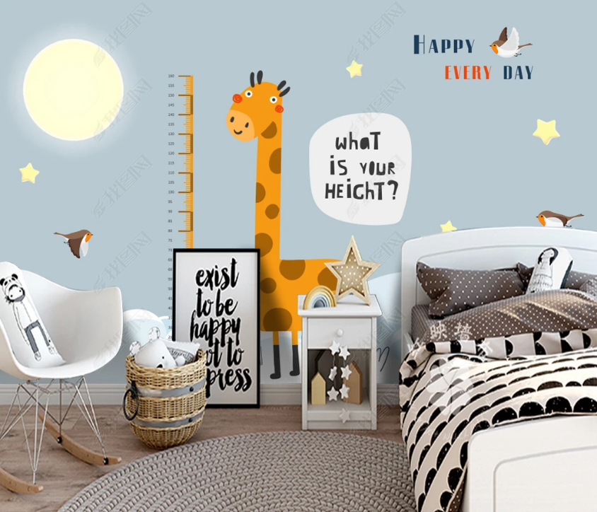 3D Cartoon Animal Giraffe Moon Wall Mural Wallpaper Lqh 199