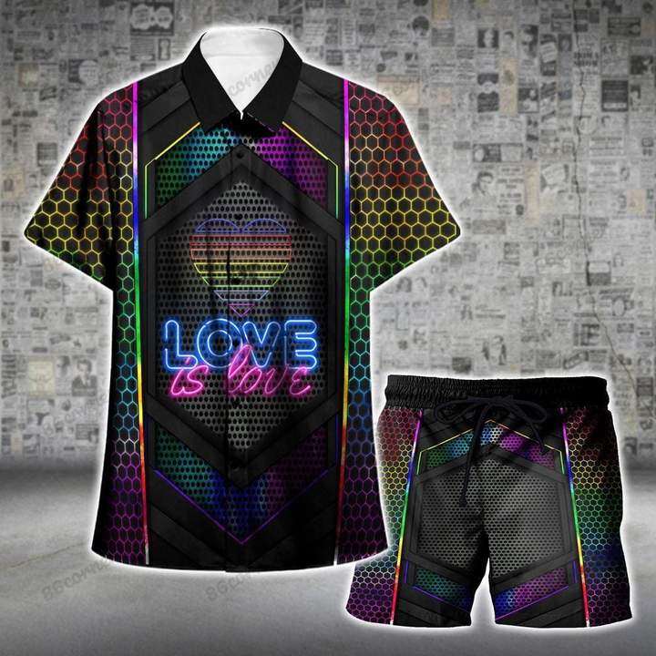 Lgbt+ Pride Love Is Love Neon Hawaiian Shirt Set | Unisex | Hs1035