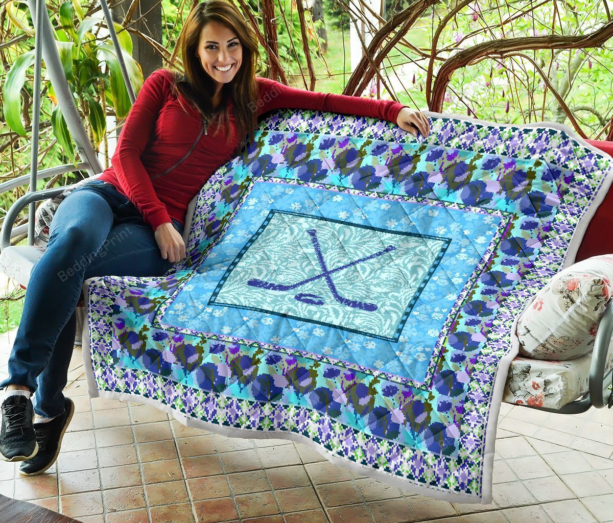 Hockey Blue Flower Quilt Blanket