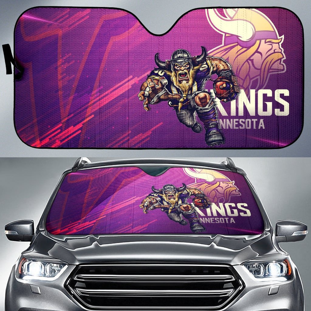 Minnesota Vikings American Football Team Car Sunshade Giant Viking Holding Rugby Running Pink Purple Car Sun Shade